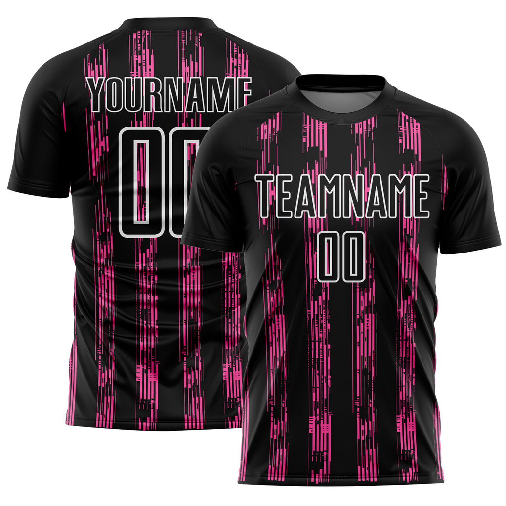 Custom Black Pink-White Line Sublimation Soccer Uniform Jersey