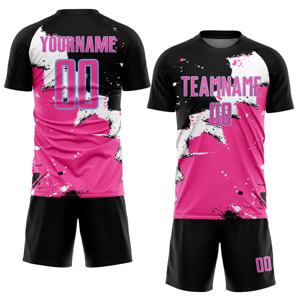 Custom Black Pink-Light Blue Spalsh Sublimation Soccer Uniform Jersey