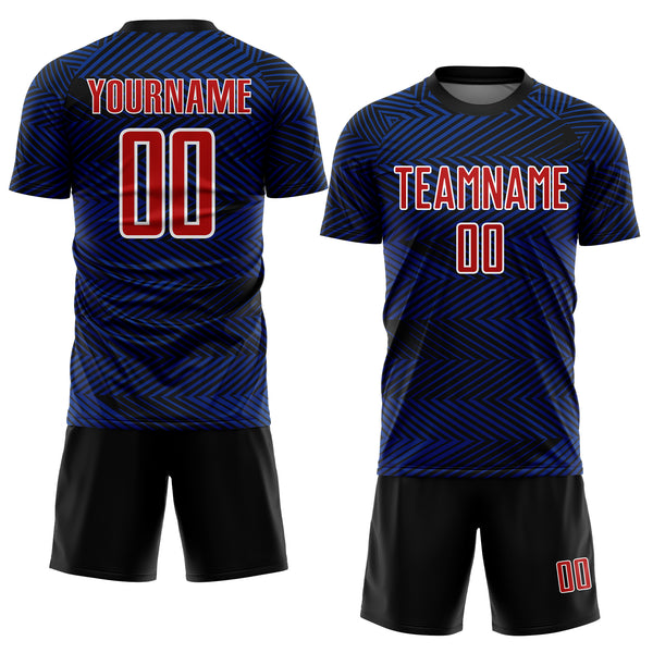 Custom Royal Red-Black Line Sublimation Soccer Uniform Jersey