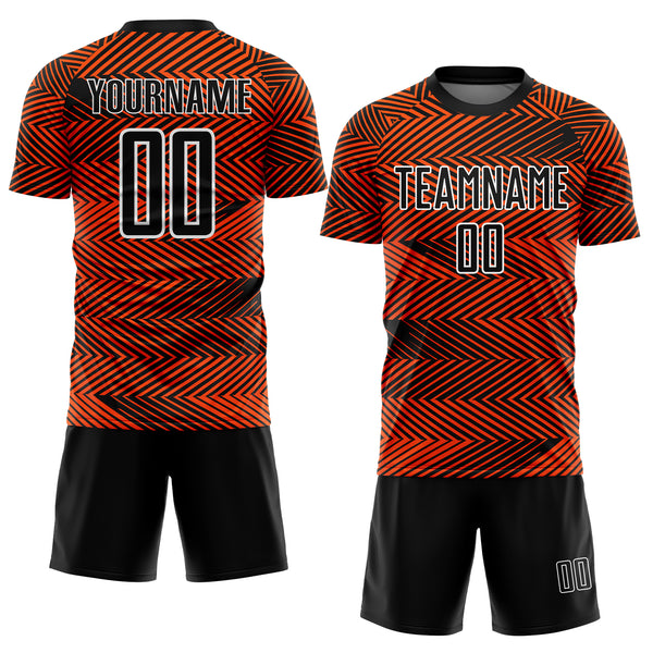 Custom Orange Black-White Line Sublimation Soccer Uniform Jersey