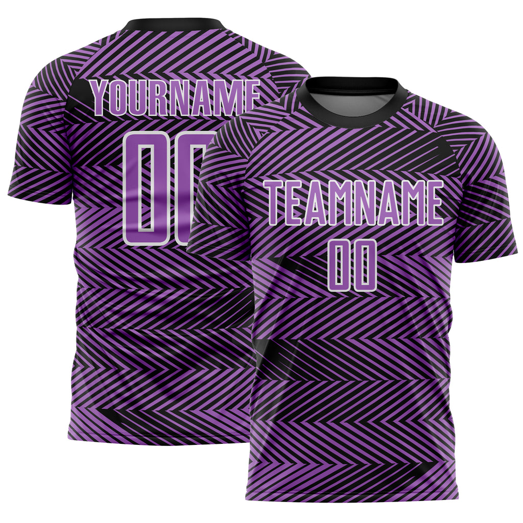 Custom Medium Purple Black-White Line Sublimation Soccer Uniform Jersey