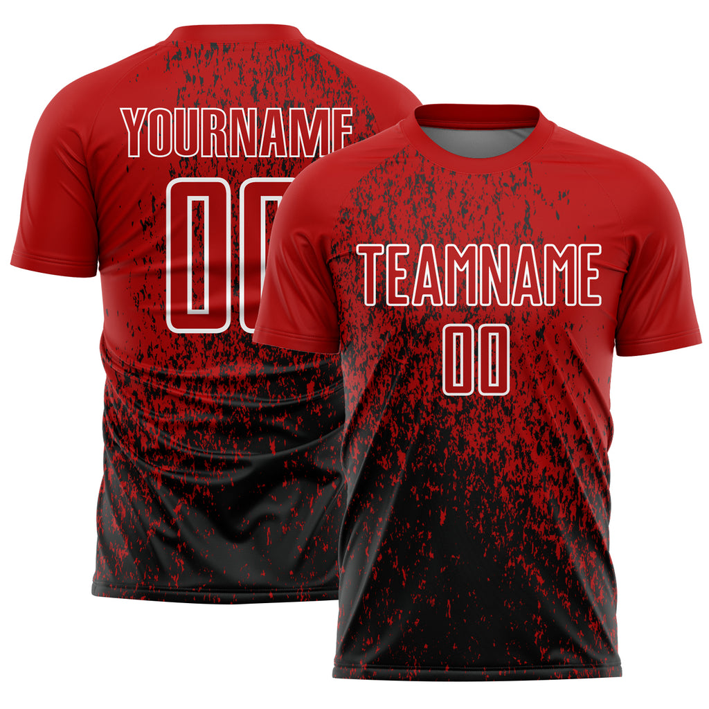 Custom Red Black-White Abstract Fragment Art Sublimation Soccer Uniform Jersey