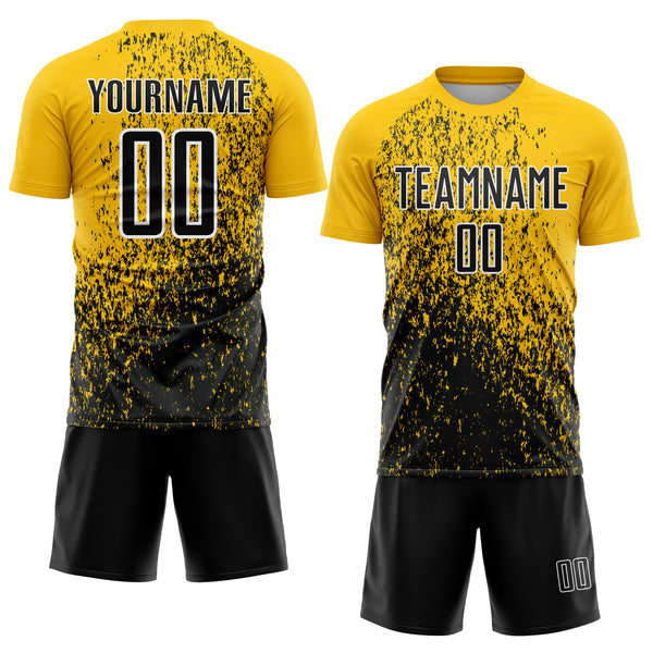 Custom Yellow Black-White Abstract Fragment Art Sublimation Soccer Uniform Jersey