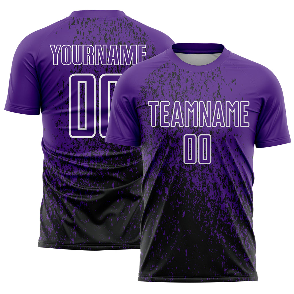 Custom Purple Black-White Abstract Fragment Art Sublimation Soccer Uniform Jersey