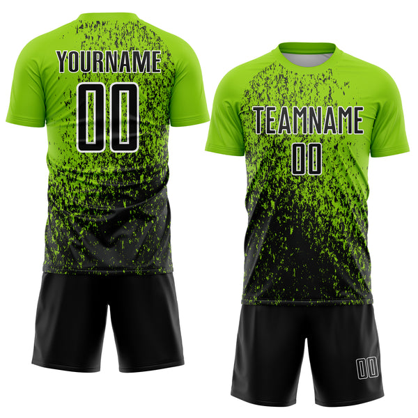 Custom Neon Green Black-White Abstract Fragment Art Sublimation Soccer Uniform Jersey