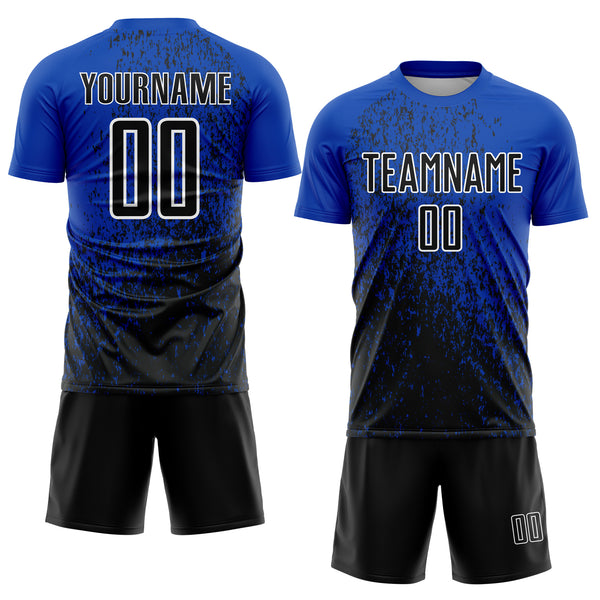 Custom Thunder Blue Black-White Abstract Fragment Art Sublimation Soccer Uniform Jersey