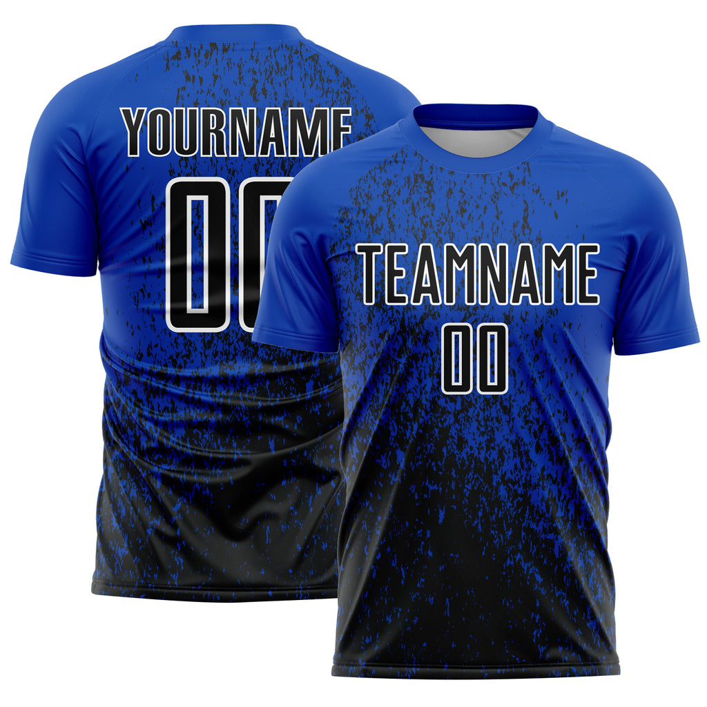 Custom Thunder Blue Black-White Abstract Fragment Art Sublimation Soccer Uniform Jersey