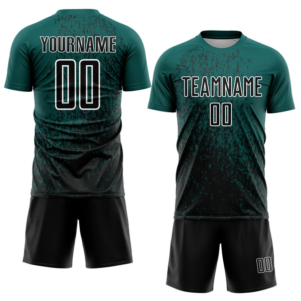 Custom Midnight Green Black-White Abstract Fragment Art Sublimation Soccer Uniform Jersey