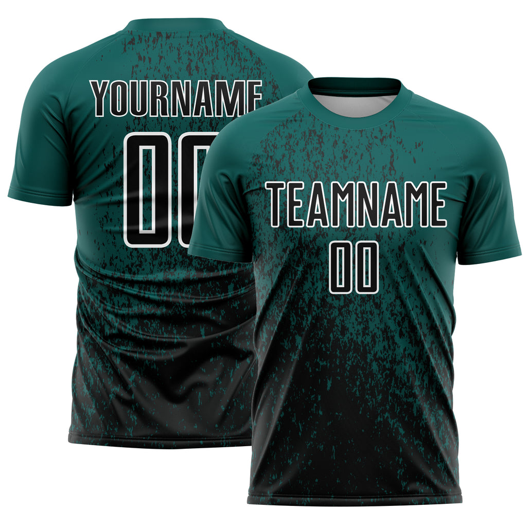 Custom Midnight Green Black-White Abstract Fragment Art Sublimation Soccer Uniform Jersey