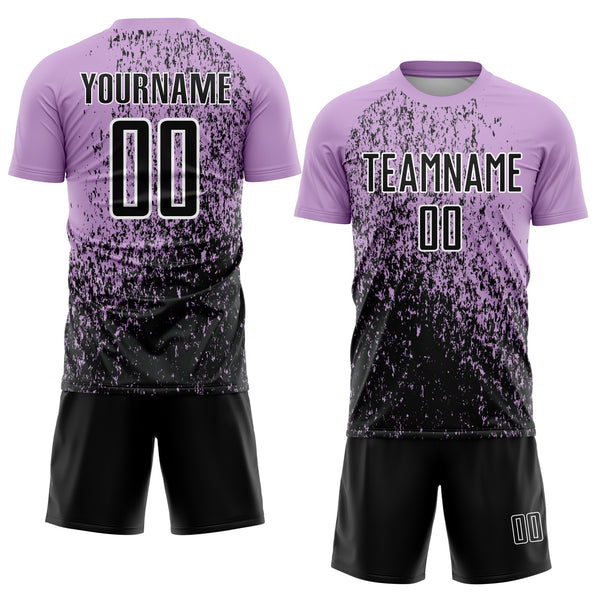 Custom Light Purple Black-White Abstract Fragment Art Sublimation Soccer Uniform Jersey