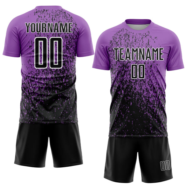 Custom Medium Purple Black-White Abstract Fragment Art Sublimation Soccer Uniform Jersey