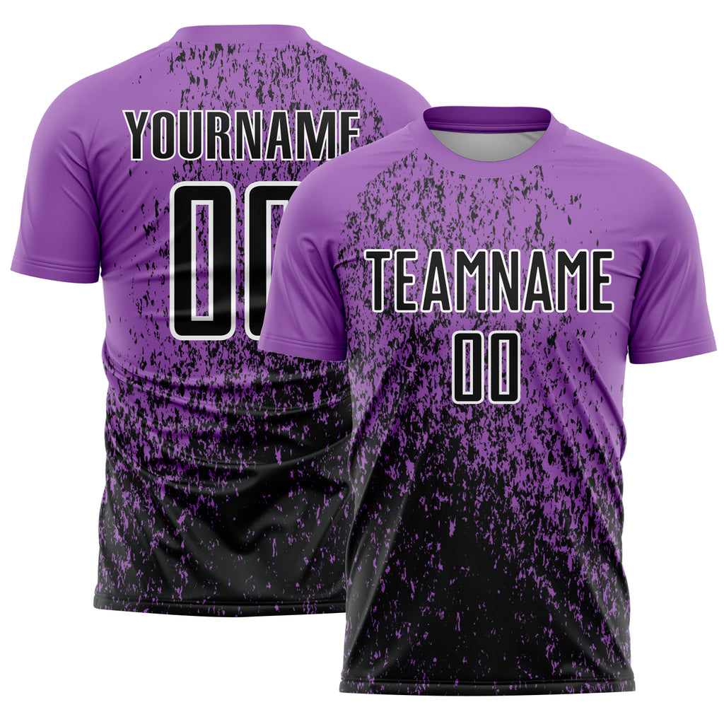 Custom Medium Purple Black-White Abstract Fragment Art Sublimation Soccer Uniform Jersey