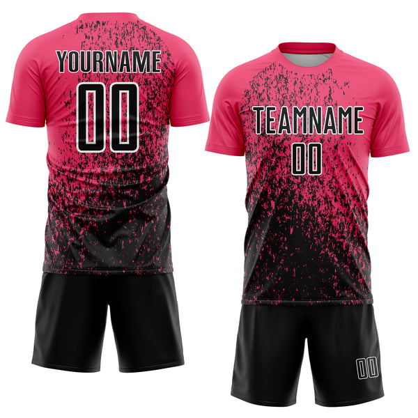 Custom Neon Pink Black-White Abstract Fragment Art Sublimation Soccer Uniform Jersey