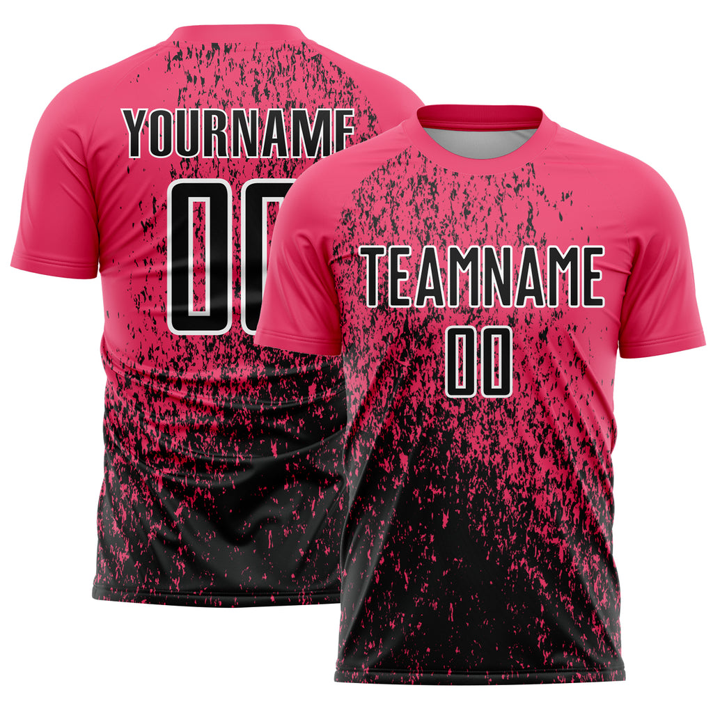 Custom Neon Pink Black-White Abstract Fragment Art Sublimation Soccer Uniform Jersey