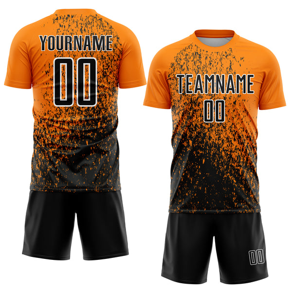 Custom Bay Orange Black-White Abstract Fragment Art Sublimation Soccer Uniform Jersey