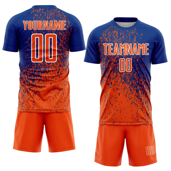 Custom Royal Orange-White Abstract Fragment Art Sublimation Soccer Uniform Jersey