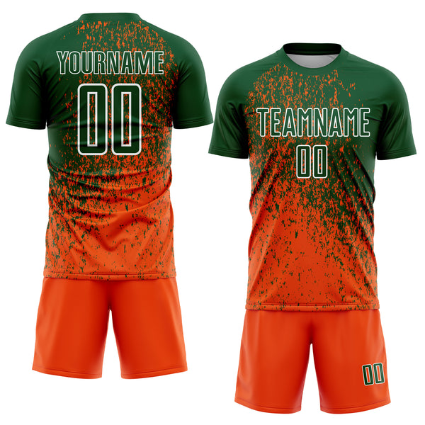 Custom Green Orange-White Abstract Fragment Art Sublimation Soccer Uniform Jersey