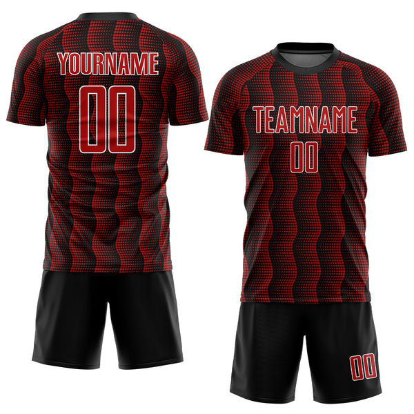 Custom Black Red-White Geometric Shape Sublimation Soccer Uniform Jersey