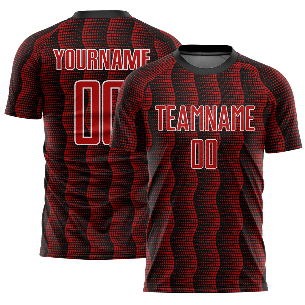 Custom Black Red-White Geometric Shape Sublimation Soccer Uniform Jersey