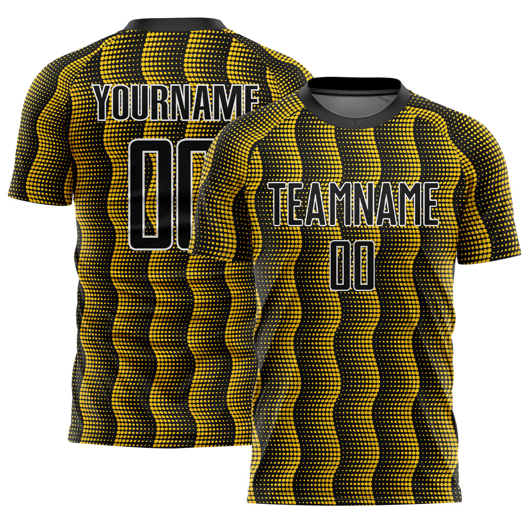 Custom Black Yellow-White Geometric Shape Sublimation Soccer Uniform Jersey