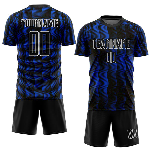 Custom Black Thunder Blue-White Geometric Shape Sublimation Soccer Uniform Jersey