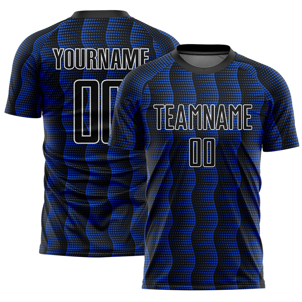 Custom Black Thunder Blue-White Geometric Shape Sublimation Soccer Uniform Jersey