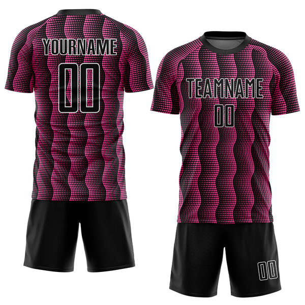 Custom Black Pink-White Geometric Shape Sublimation Soccer Uniform Jersey