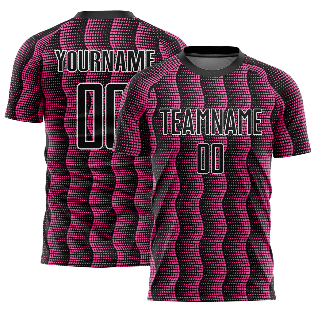 Custom Black Pink-White Geometric Shape Sublimation Soccer Uniform Jersey