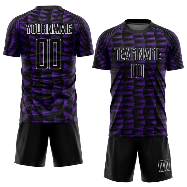 Custom Black Purple-White Geometric Shape Sublimation Soccer Uniform Jersey