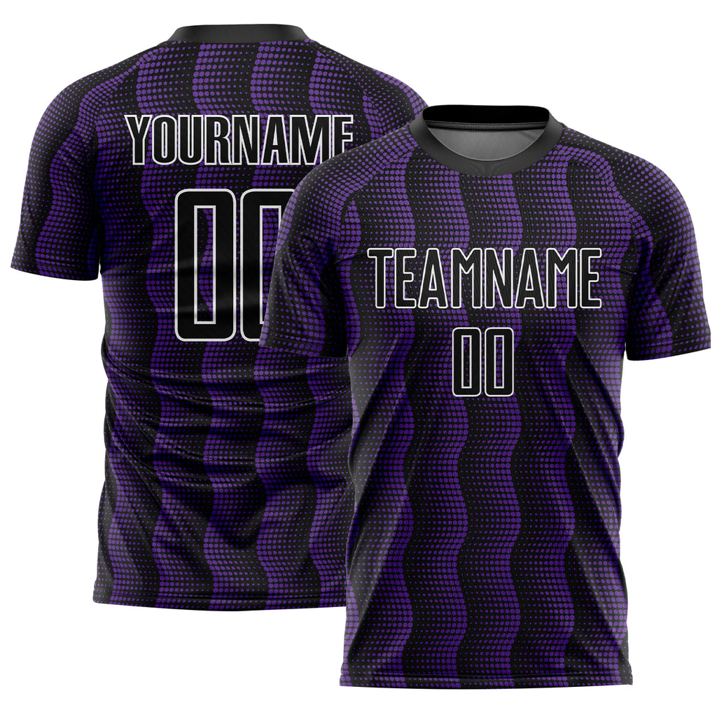 Custom Black Purple-White Geometric Shape Sublimation Soccer Uniform Jersey