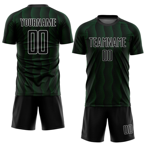 Custom Black Green-White Geometric Shape Sublimation Soccer Uniform Jersey