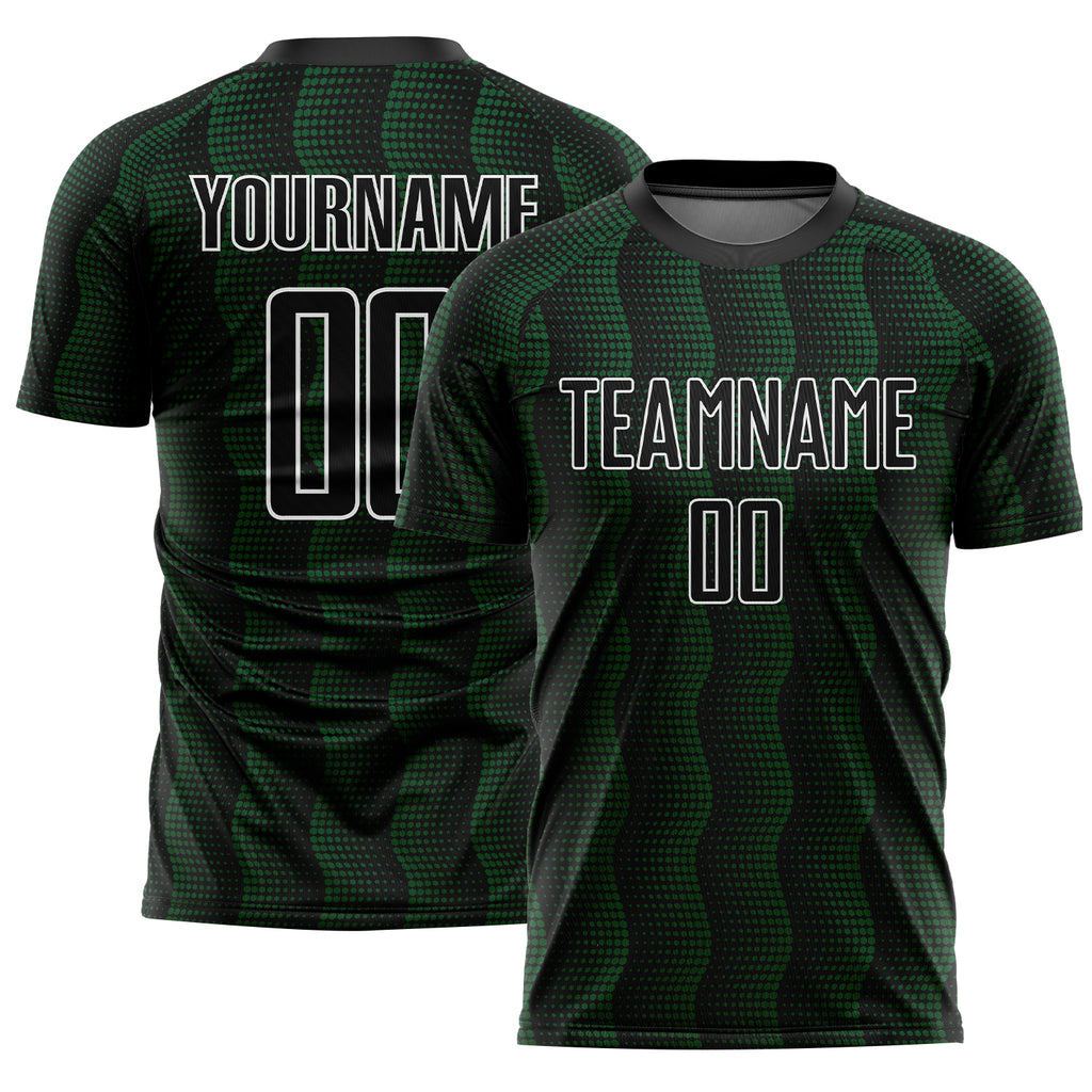 Custom Black Green-White Geometric Shape Sublimation Soccer Uniform Jersey