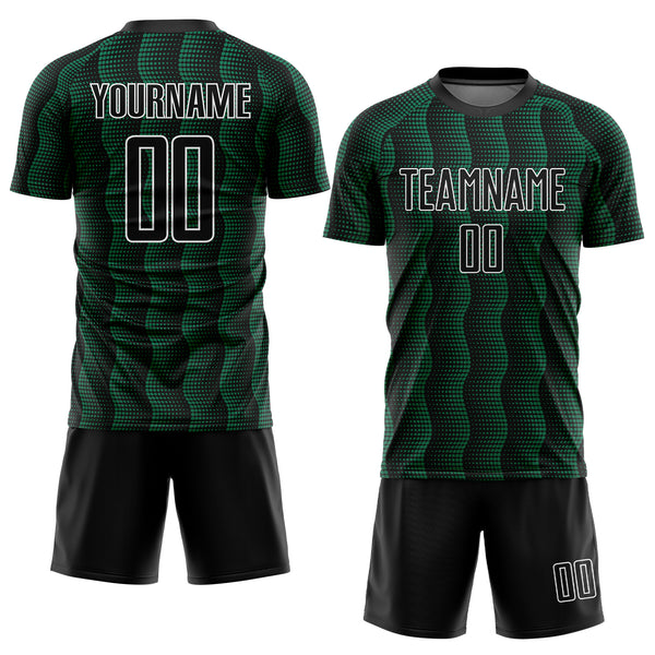 Custom Black Kelly Green-White Geometric Shape Sublimation Soccer Uniform Jersey