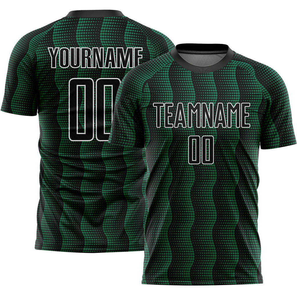 Custom Black Kelly Green-White Geometric Shape Sublimation Soccer Uniform Jersey