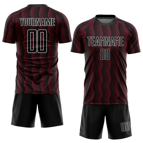 Custom Black Crimson-White Geometric Shape Sublimation Soccer Uniform Jersey