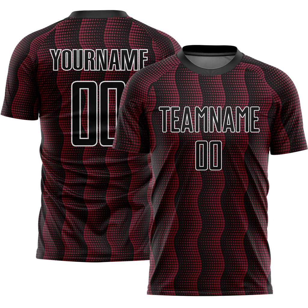 Custom Black Crimson-White Geometric Shape Sublimation Soccer Uniform Jersey