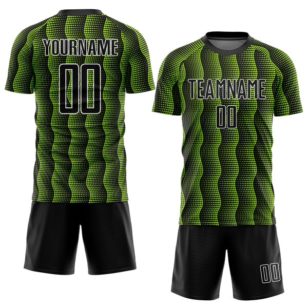 Custom Black Neon Green-White Geometric Shape Sublimation Soccer Uniform Jersey