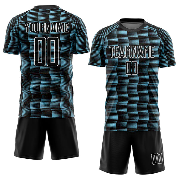 Custom Black Shadow Blue-White Geometric Shape Sublimation Soccer Uniform Jersey