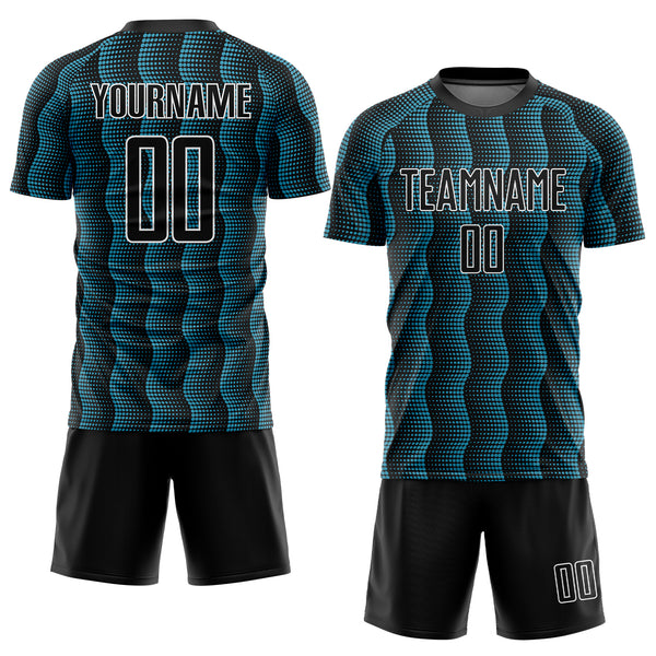 Custom Black Panther Blue-White Geometric Shape Sublimation Soccer Uniform Jersey