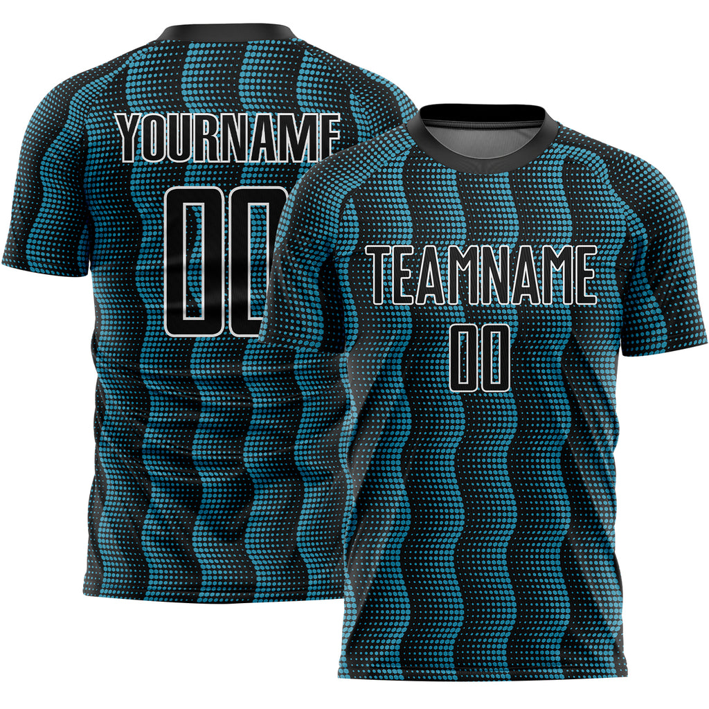 Custom Black Panther Blue-White Geometric Shape Sublimation Soccer Uniform Jersey