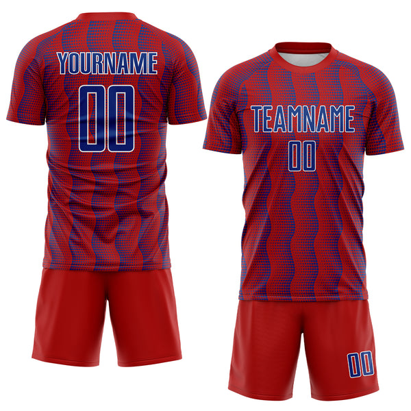 Custom Red Royal-White Geometric Shape Sublimation Soccer Uniform Jersey