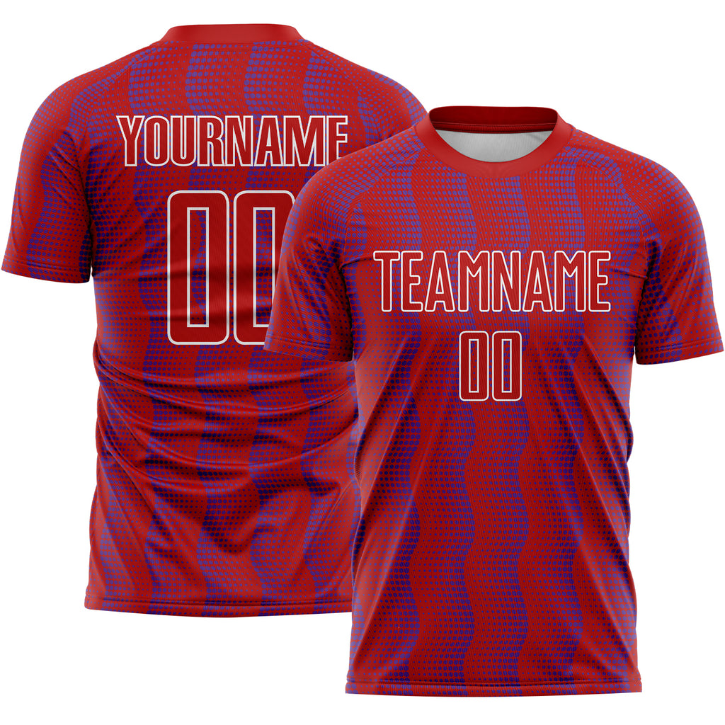 Custom Red Purple-White Geometric Shape Sublimation Soccer Uniform Jersey