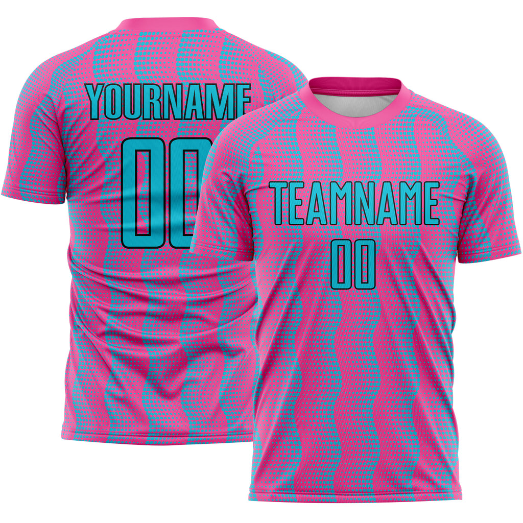 Custom Pink Lakes Blue-Black Geometric Shape Sublimation Soccer Uniform Jersey