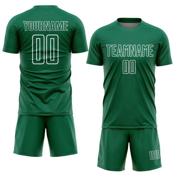 Custom Kelly Green White Geometric Shape Sublimation Soccer Uniform Jersey