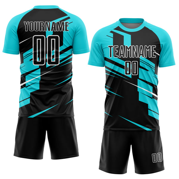 Custom Black Lakes Blue-White Line Sublimation Soccer Uniform Jersey