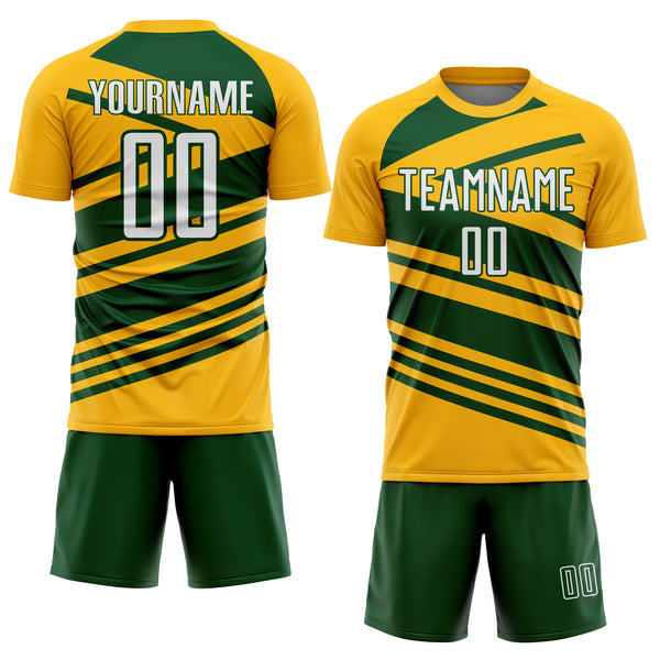 Custom Gold White-Green Line Sublimation Soccer Uniform Jersey