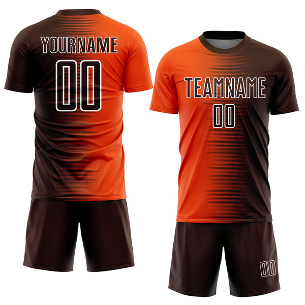 Custom Brown Orange-White Gradient Line Sublimation Soccer Uniform Jersey