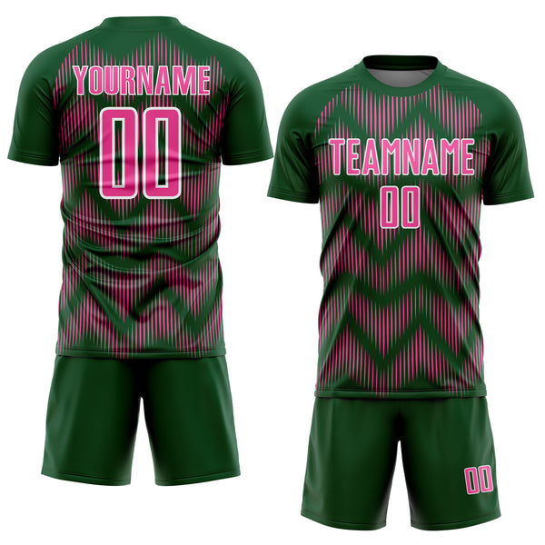 Custom Green Pink-White Line Sublimation Soccer Uniform Jersey