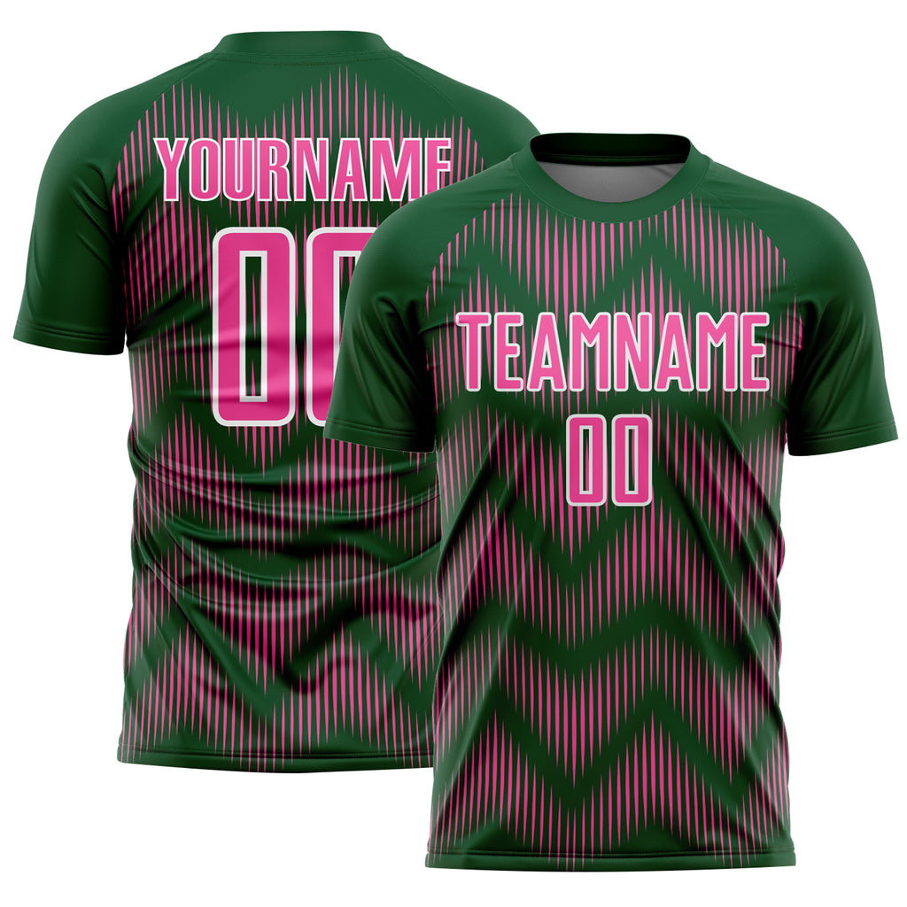 Custom Green Pink-White Line Sublimation Soccer Uniform Jersey