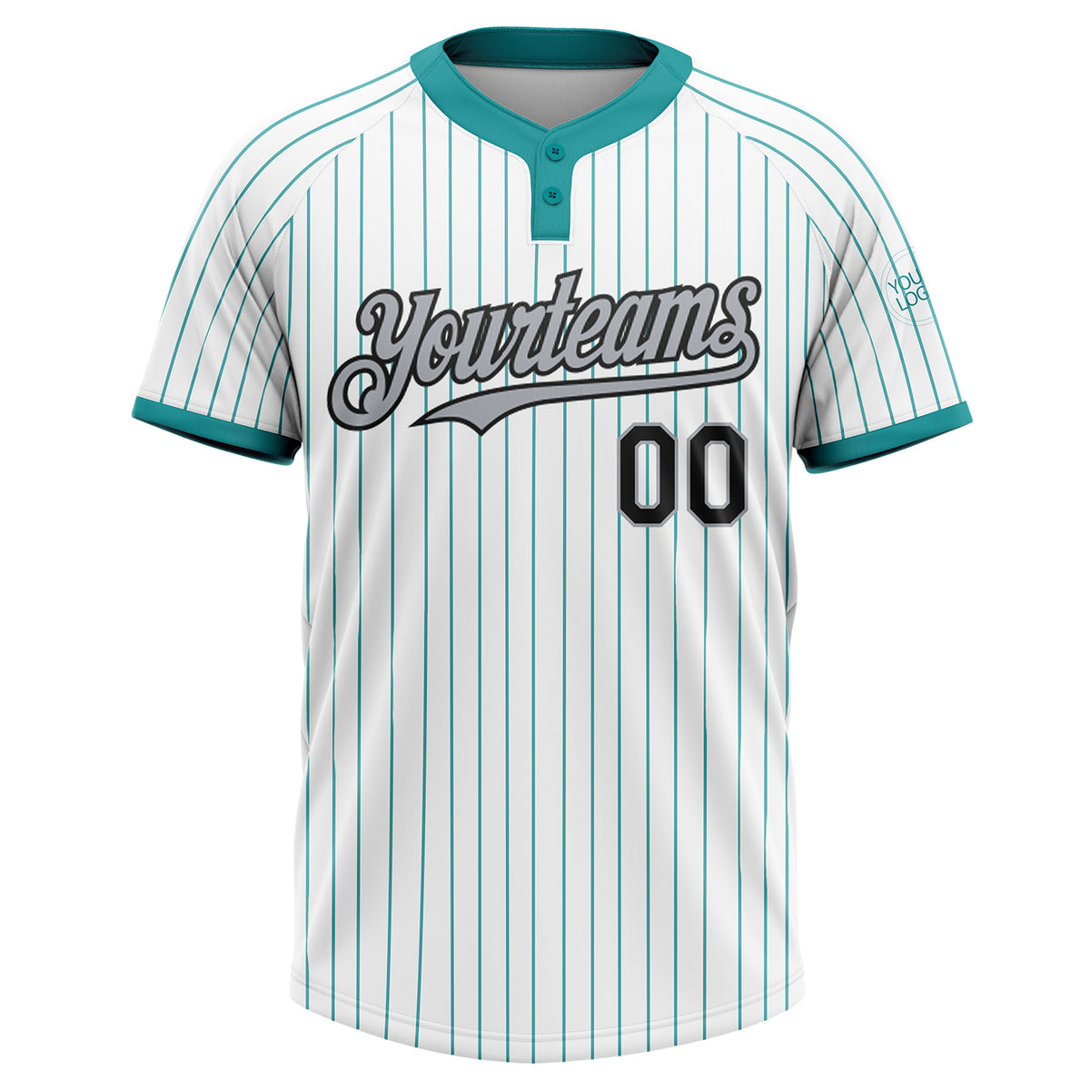 Custom White Teal Pinstripe Black-Gray Two-Button Unisex Softball ...